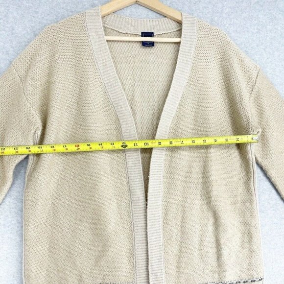 GAP Womens Cardigan Sweater Aztec Size Medium Tan Knit Casual Wool Blend Top - Picture 2 of 6